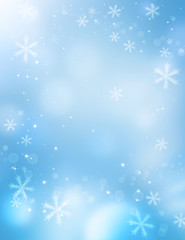 Christmas fantasy, winter background with snowflakes and stars