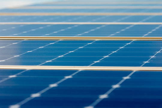 Close-up of Solar energy panel photovoltaics module in the sea o