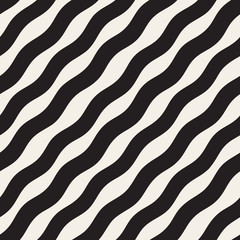 Wavy Ripple Hand Drawn Gradient Lines. Vector Seamless Black and White Pattern.