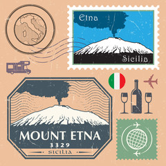 Post stamp set with the Mount Etna