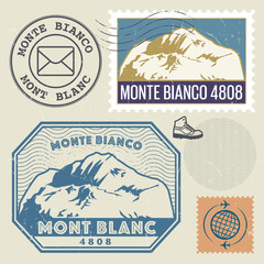 Post stamp set with the Mont Blanc (Monte Bianco)