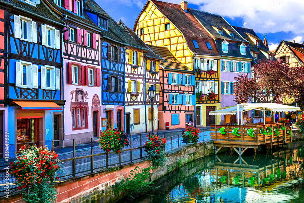 Sticker amazing beautiful places of france - colorful colmar town in alsace