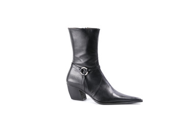 boots blue leather on white background, isolated product, top view
