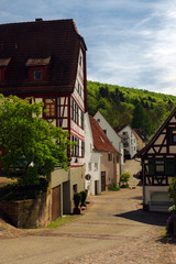 Fototapeta na wymiar MOENSHEIM, PFORZHEIM, GERMANY - JUNE 10, 2015: Tudor style house. Monsheim is a town in the district of Enz in Baden-Wuerttemberg in southern BRD.