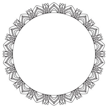 Hand drawing zentangle frame. Black and white. Flower mandala.