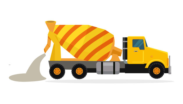 Concrete Mixing Truck Vector In Flat Design