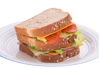 Triple decker sandwich on a plate