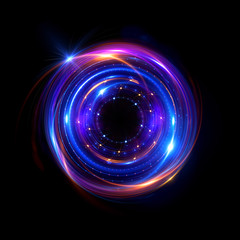 Abstract neon background. luminous swirling bunner. Glowing spiral. 
Shine round frame with light circles light effect. Glowing cover. 
Space for your message. Glossy. LED ellipse