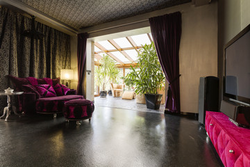Dark lounge room with veranda