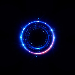 Abstract neon background. luminous swirling bunner. Glowing spiral. 
Shine round frame with light circles light effect. Glowing cover. 
Space for your message. Glossy. LED ellipse