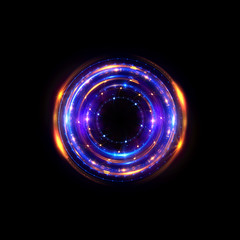 Abstract neon background. luminous swirling bunner. Glowing spiral. 
Shine round frame with light circles light effect. Glowing cover. 
Space for your message. Glossy. LED ellipse