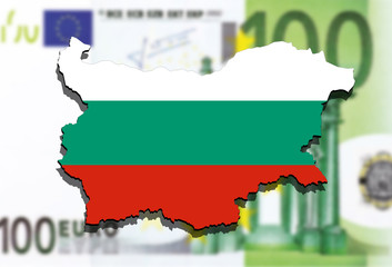 Obraz premium close up on Bulgaria map on Euro Money background