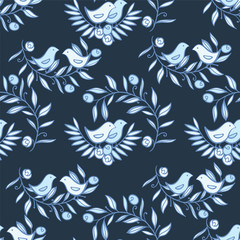 Vintage Floral Seamless Background with Birds