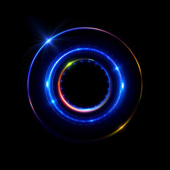 Abstract neon background. luminous swirling bunner. Glowing spiral. 
Shine round frame with light circles light effect. Glowing cover. 
Space for your message. Glossy. LED ellipse