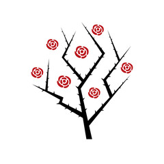 Black silhouette of a rose bush with red flowers