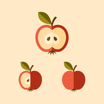 Three variants of a sliced apple icon, modern flat style.