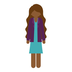 brunette woman with jacket and wavy hair vector illustration
