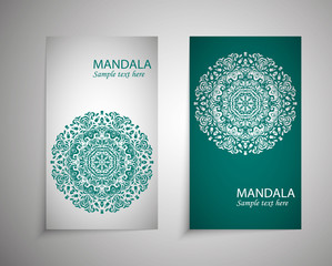 A set of leaflets, brochures, design templates. Vintage card with patterns and mandala designs. Floral decoration of Oriental style. Islam, Arabic, Indian, Ottoman motifs.