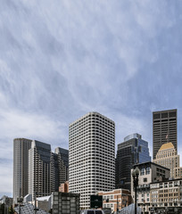 Fototapeta na wymiar High buildings of financial district of modern city, Boston MA