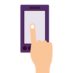 finger touching a smartphone screen vector illustration