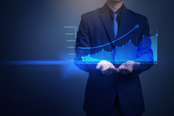 Closeup image of businessman drawing graph,business strategy as