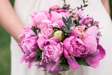 Wedding Bouquet, Pink Peony, Orchid and David Austin Rose