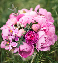 Wedding Bouquet, Pink Peony, Orchid and David Austin Rose