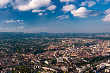 Fototapeta na wymiar Zagreb city center and the Medvednica mountain in the background.