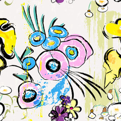 floral seamless pattern background, with flowers and leafs