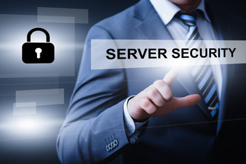 businessman pressing button on virtual screens