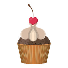 silhouette colorful cupcake with vanilla cream and cherry vector illustration