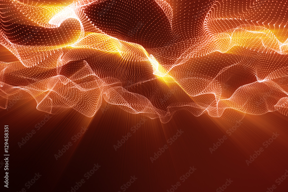 Poster 3d rendering abstract polygonal low poly wave background with connecting dots and lines. abstract fl