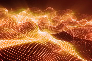 3d rendering abstract polygonal low poly wave background with connecting dots and lines. Abstract Flow. Connection structure. Low poly mesh, Flow, Wave, Red Lines and dots.