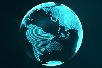 3d rendering digital Earth hologram concept. Technology image of globe blue futuristic color with light rays.