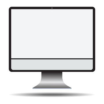 Vector modern computer monitor display with blank screen isolated on white background.