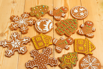 Closeup of Christmas cookies on wooden background