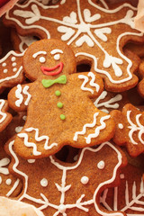 Gingerbread man Christmas cookie closeup