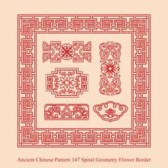Ancient Chinese Pattern_147 Spiral Geometry Flower Border