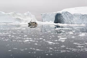 glaciers on frozen arctic ocean in Greenland