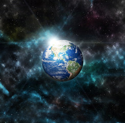 Naklejka na ściany i meble Earth and galaxy. Elements of this image furnished by NASA.