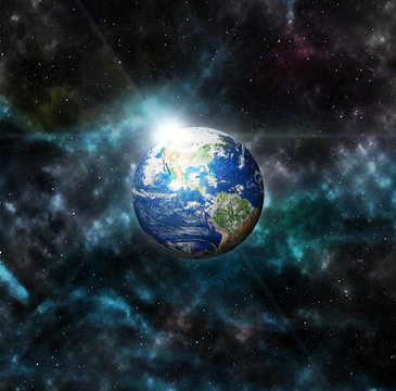 Earth and galaxy. Elements of this image furnished by NASA. © hideto111