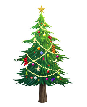  illustration of green Christmas tree over white background