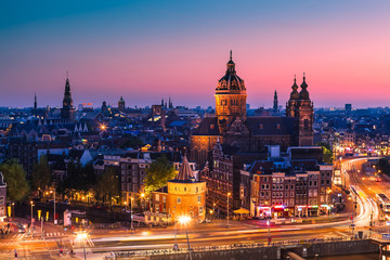 Fototapeta na wymiar Amsterdam skyline shortly after sunset, the Netherlands