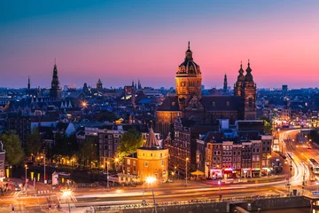 Poster Amsterdam skyline shortly after sunset, the Netherlands © INTERPIXELS