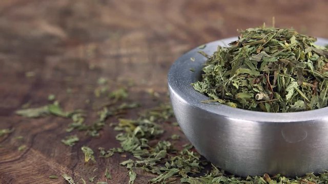 Rotating dried Stevia leaves (seamless loopable; 4k)