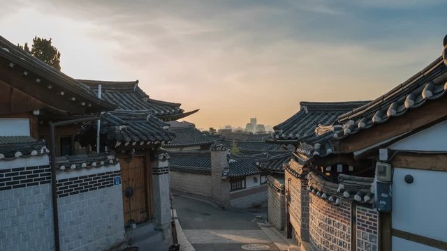 Timelapse at Seoul Bukchon Hanok Village, Seoul, South Korea, 4K Time lapse
