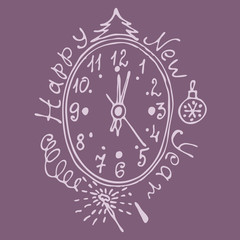 Vintage face the new year with ornaments vector illustration