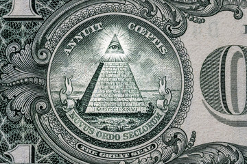 all-seeing eye. Masonic sign. Mason symbol. 1 one dollar.