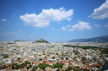 Fototapeta na wymiar Panorama of Athens dominated by Lycabettus hill
