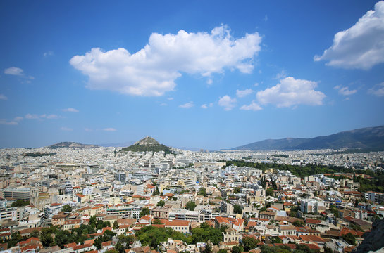 Panorama of Athens dominated by Lycabettus hill